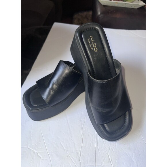 Aldo Wedge Sandal Black Platform Womens Sz 8.5 Y2K Vintage Slip On **Read - Picture 5 of 15